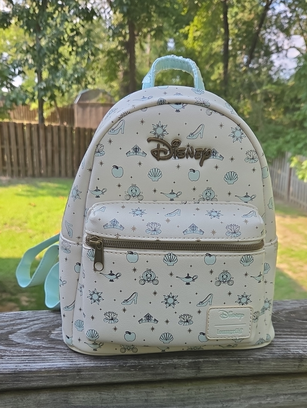 Disney Loungefly Mini Backpack in Light Blue and Cream with Princess Icons